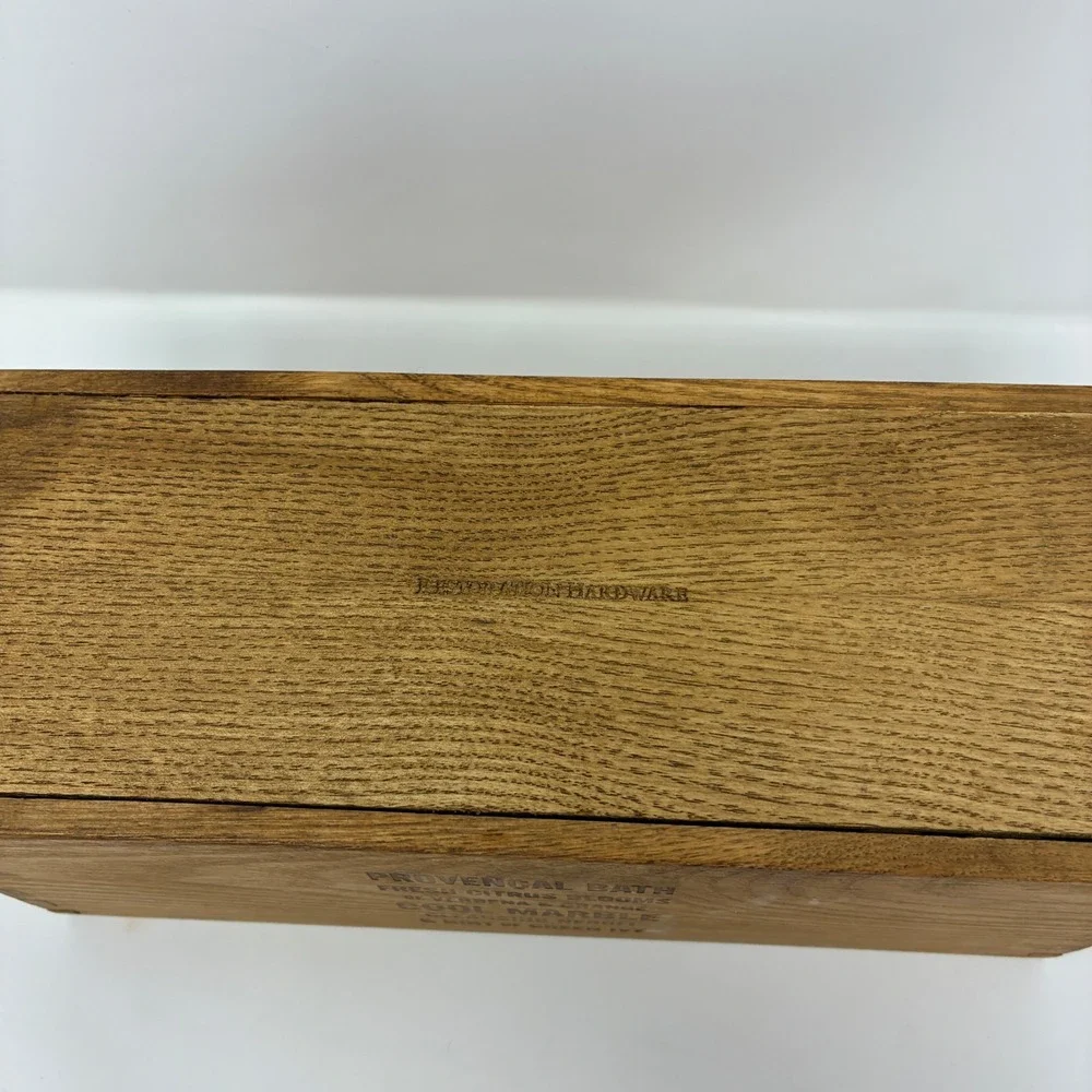 Restoration Hardware Provencal Bath Wooden‎ Storage Box Sliding Lid Rustic Brown
